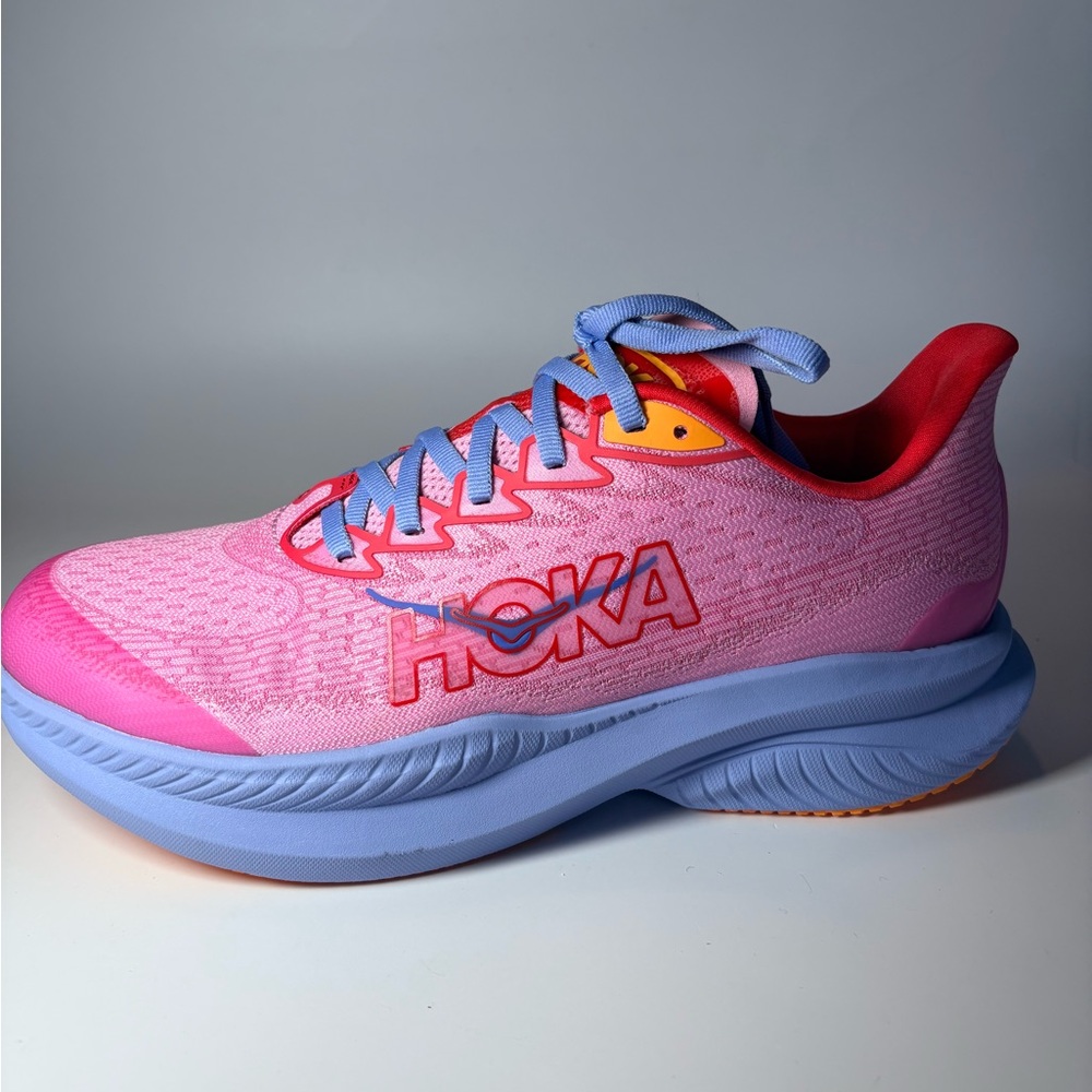Brand New in box HOKA Mach6 Pink & Blue Running Shoe. Youth size 6.5. 🔥🔥🔥 - Picture 9 of 14